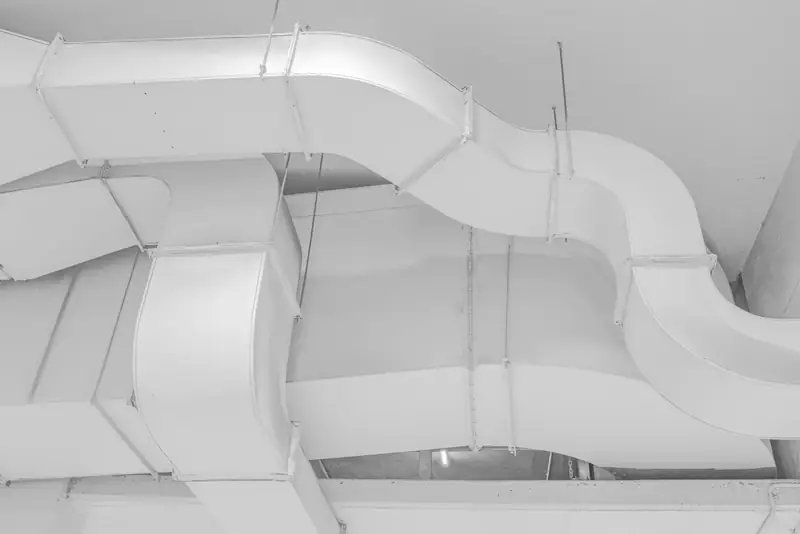 Ventilation ductwork installed under a ceiling